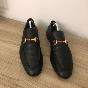 GUCCI  Jordaan Horsebit Web Accent Loafers Black Leather 8 G or 8.5 US or 41. EU